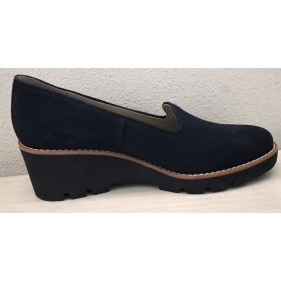Vionic Women's Sz 7.5M Navy Blue Suede Willa Wedge Slip-On Loafers - Picture 5 of 12